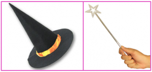 ハロウィン衣装のトンガリ帽子とステッキ